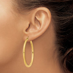 10K Yellow Gold Polished 3mm Lightweight Tube Hoop Earrings