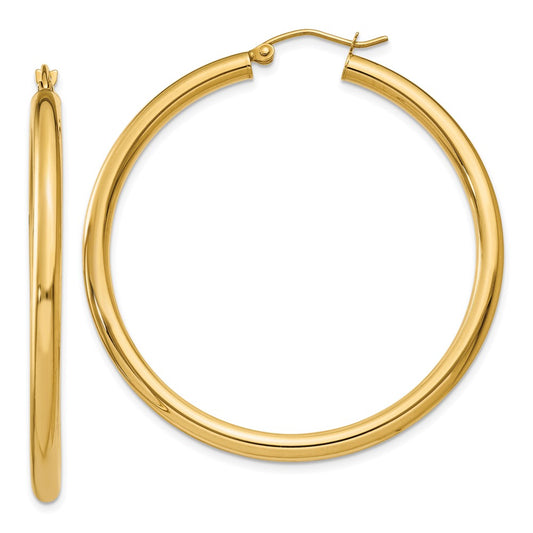 10K Yellow Gold Polished 3mm Lightweight Tube Hoop Earrings