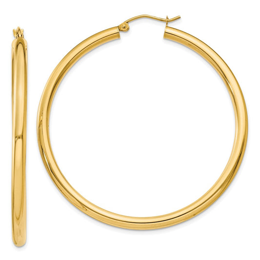 10K Yellow Gold Polished 3mm Lightweight Tube Hoop Earrings