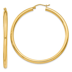 10K Yellow Gold Polished 3mm Lightweight Tube Hoop Earrings