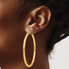 10K Yellow Gold Polished 3mm Tube Hoop Earrings