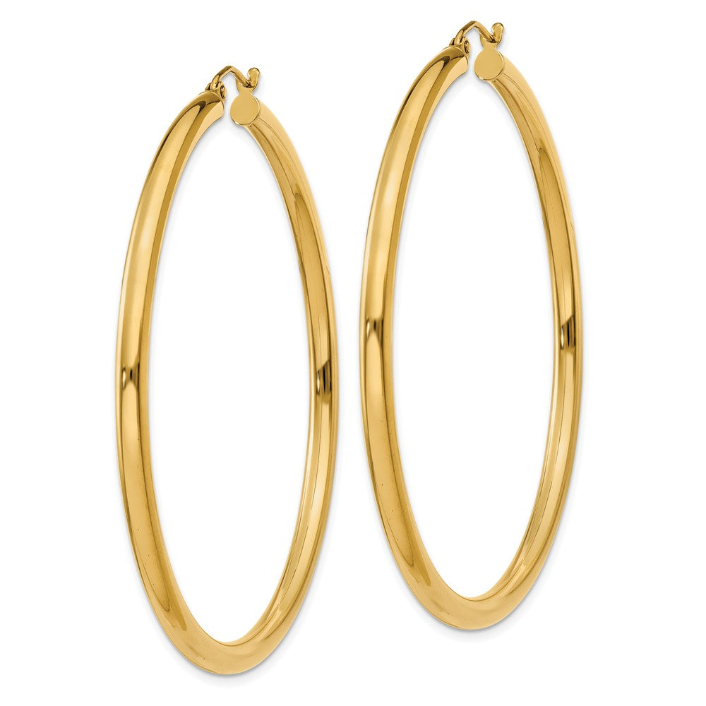 10K Yellow Gold Polished 3mm Lightweight Tube Hoop Earrings