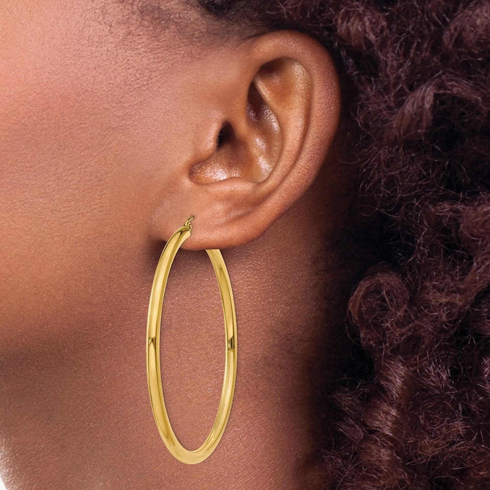 10K Yellow Gold Polished 3mm Lightweight Tube Hoop Earrings