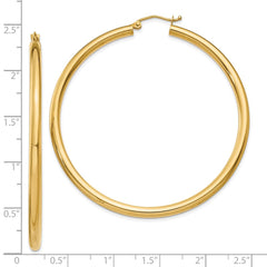 10K Yellow Gold Polished 3mm Lightweight Tube Hoop Earrings