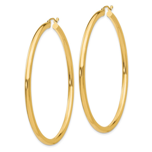 10K Yellow Gold Polished 3mm Tube Hoop Earrings