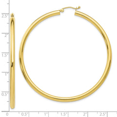 10K Yellow Gold Polished 3mm Tube Hoop Earrings