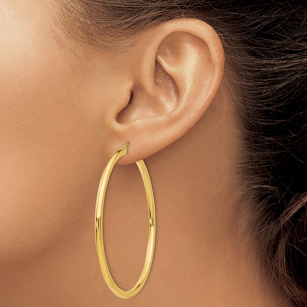 10K Yellow Gold Polished 3mm Lightweight Tube Hoop Earrings