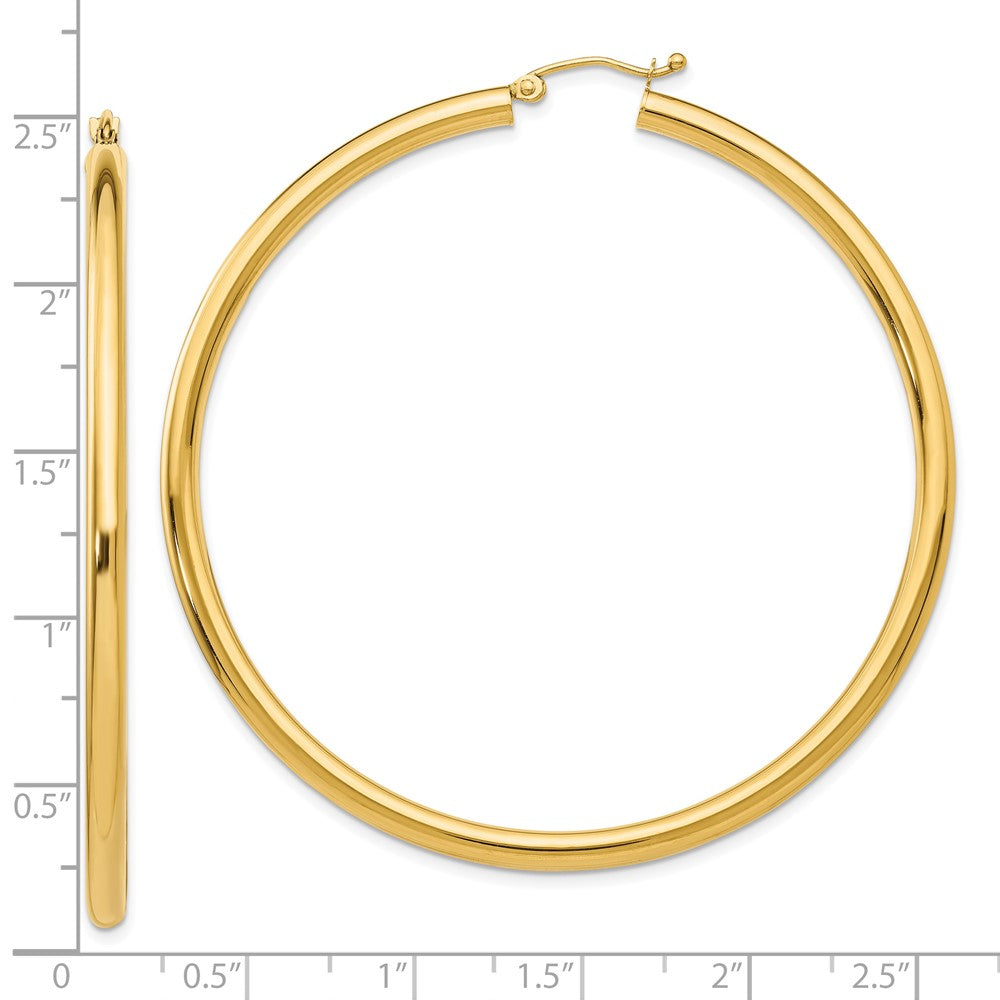 10K Yellow Gold Polished 3mm Lightweight Tube Hoop Earrings