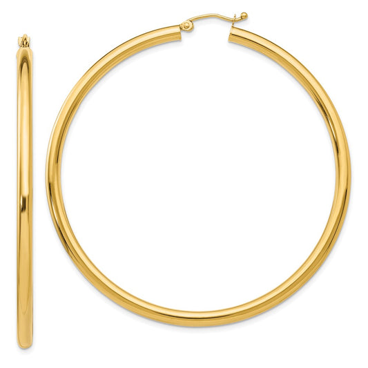 10K Yellow Gold Polished 3mm Lightweight Tube Hoop Earrings