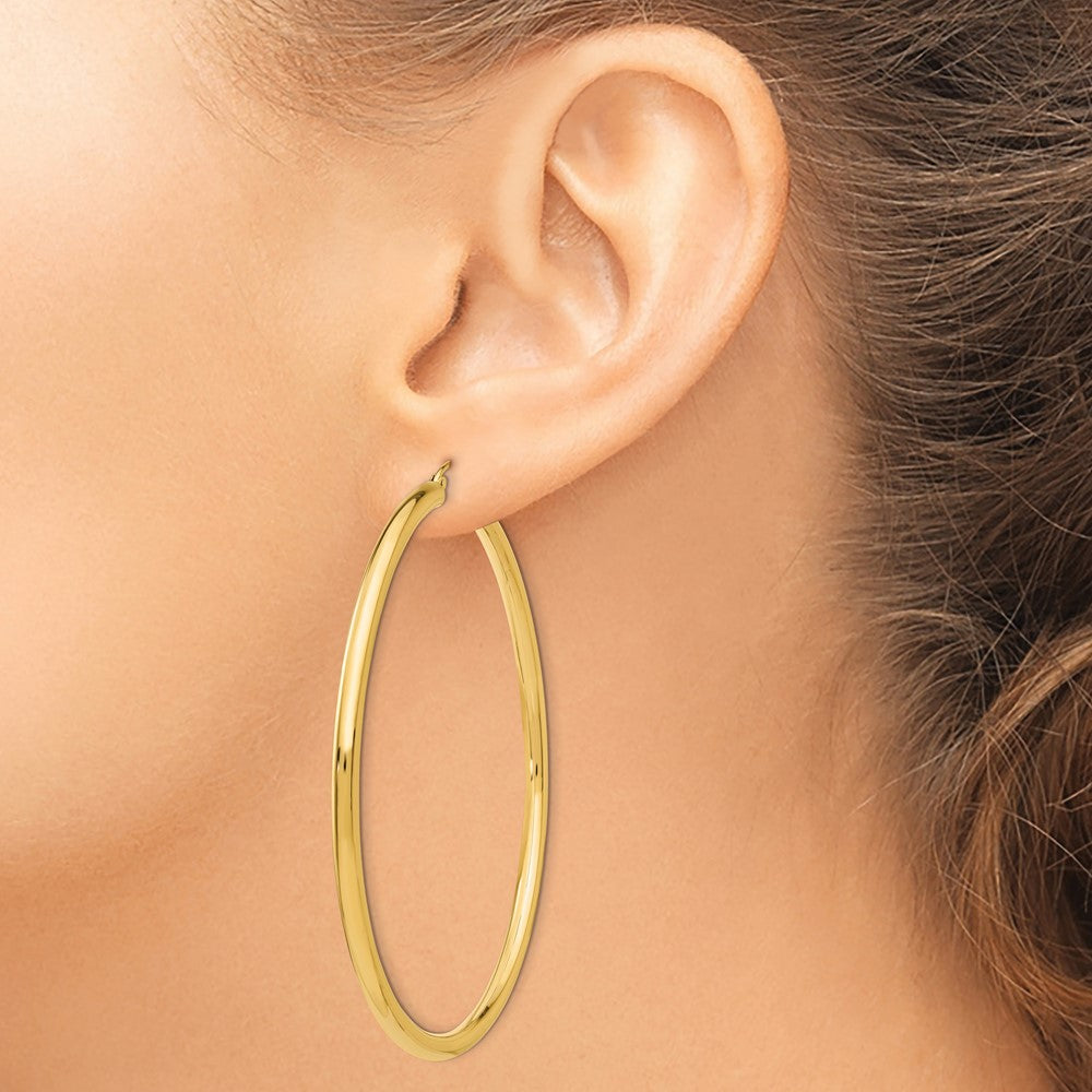 10K Yellow Gold Polished 3mm Tube Hoop Earrings