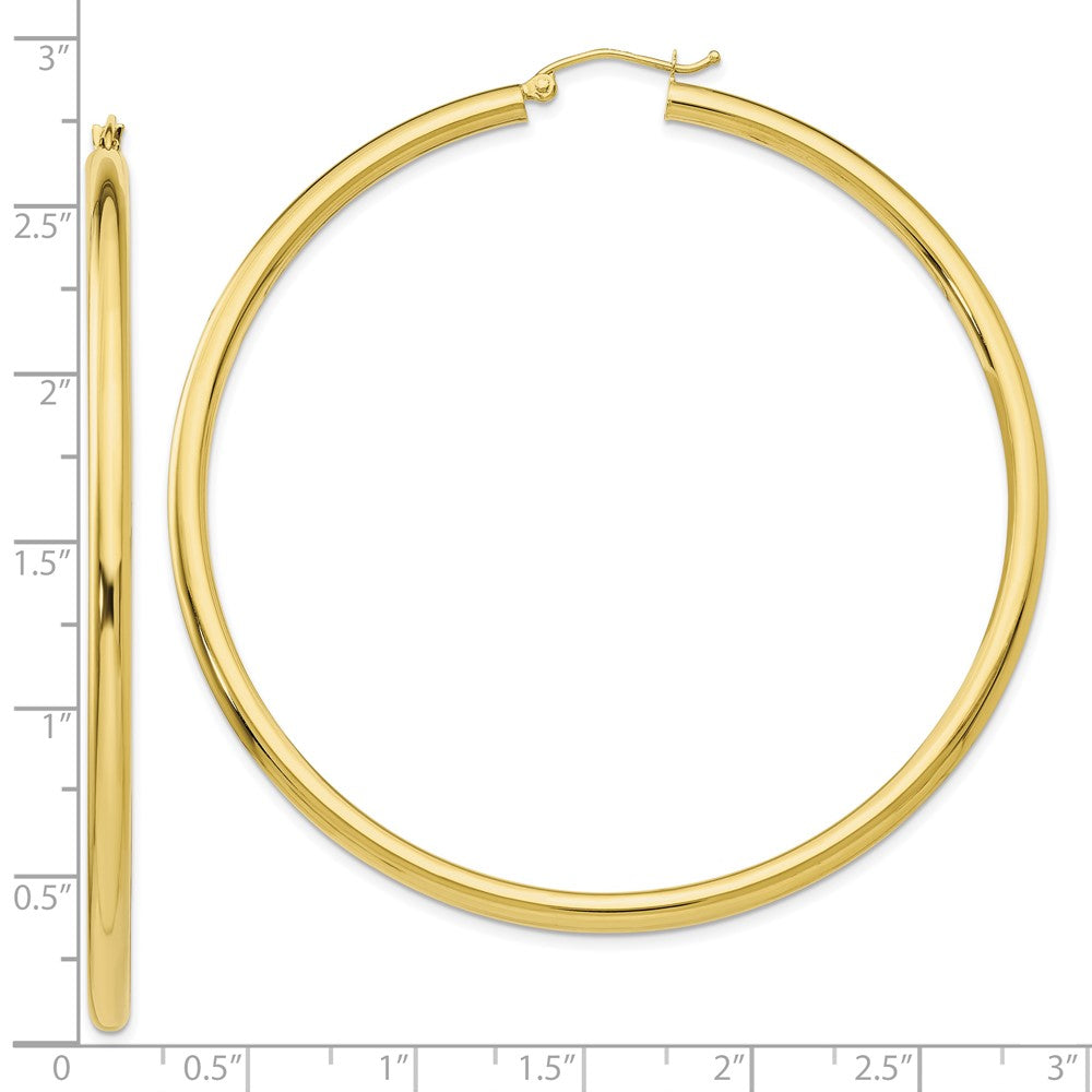 10K Yellow Gold Polished 3mm Tube Hoop Earrings