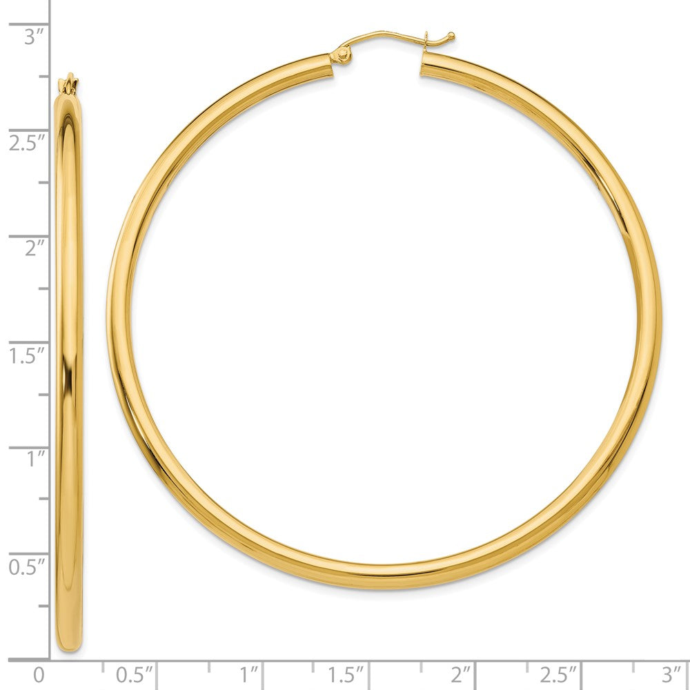 10K Yellow Gold Polished 3mm Lightweight Tube Hoop Earrings