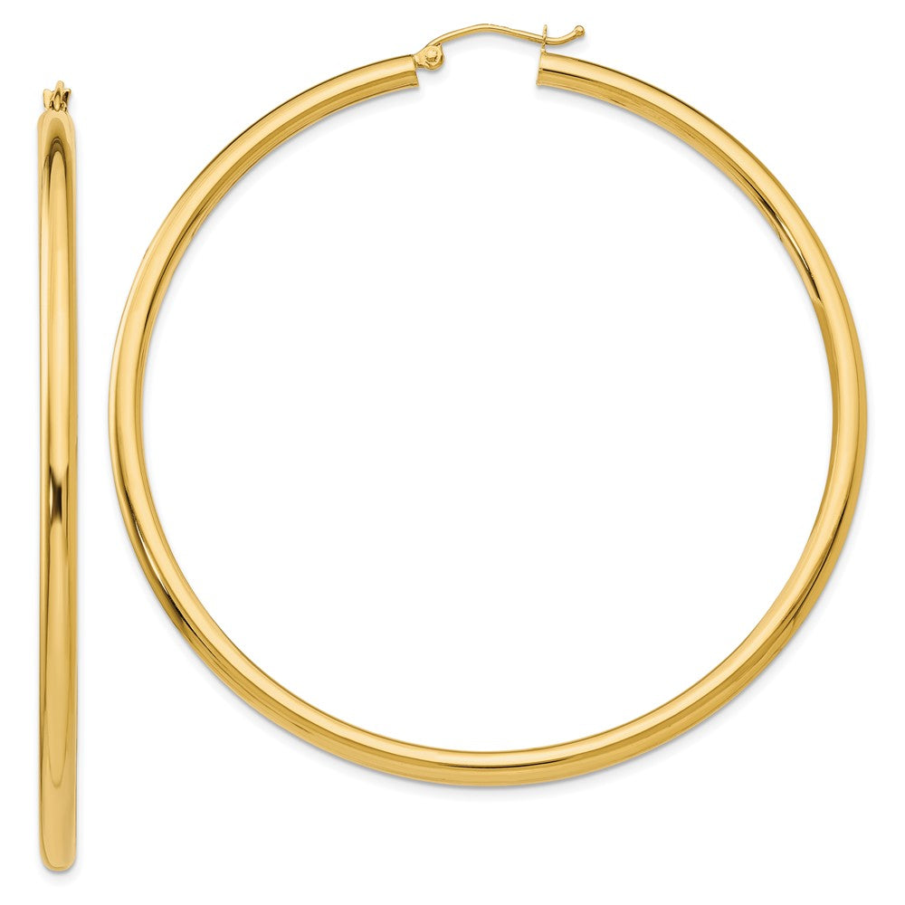 10K Yellow Gold Polished 3mm Lightweight Tube Hoop Earrings