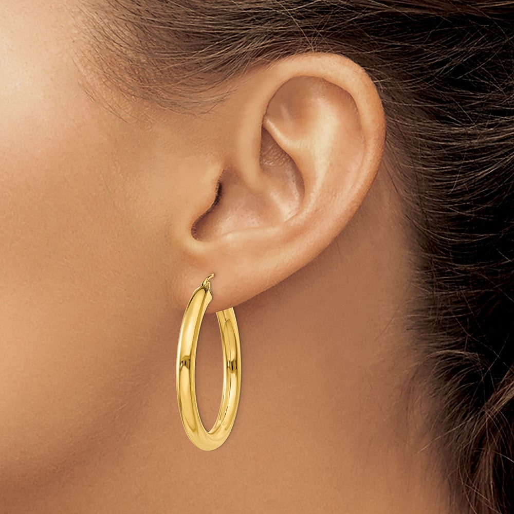 10K Yellow Gold Polished 4mm Tube Hoop Earrings