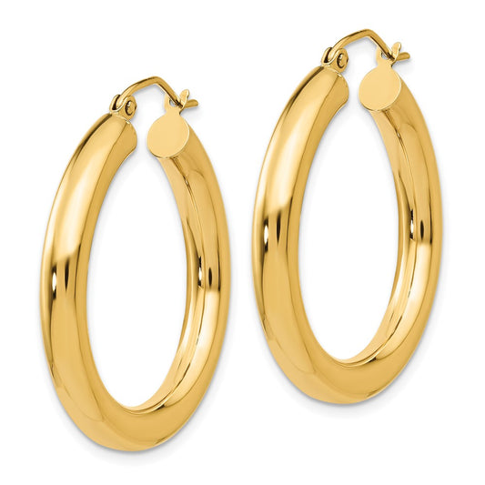 10K Yellow Gold Polished 4mm Tube Hoop Earrings