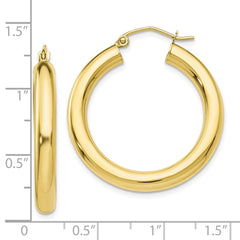 10K Yellow Gold Polished 4mm Tube Hoop Earrings