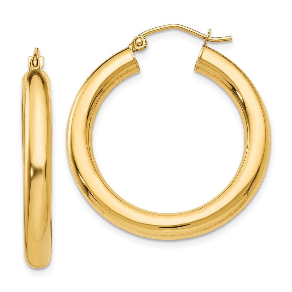 10K Yellow Gold Polished 4mm Lightweight Tube Hoop Earrings