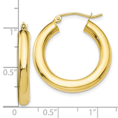 10K Yellow Gold Polished 4mm Tube Hoop Earrings