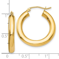 10K Yellow Gold Polished 4mm Lightweight Tube Hoop Earrings