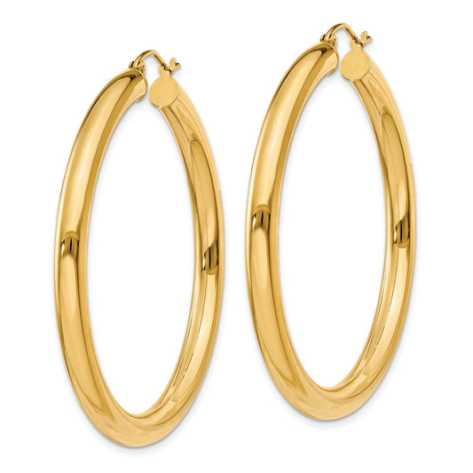 10K Yellow Gold Polished 4mm Tube Hoop Earrings