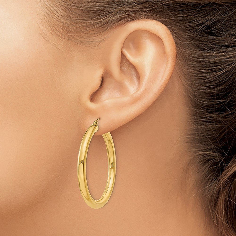 10K Yellow Gold Polished 4mm Tube Hoop Earrings