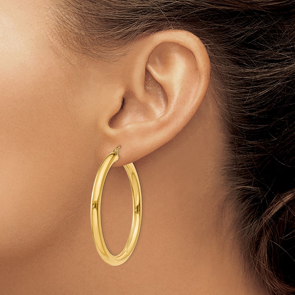 10K Yellow Gold Polished 4mm Lightweight Tube Hoop Earrings