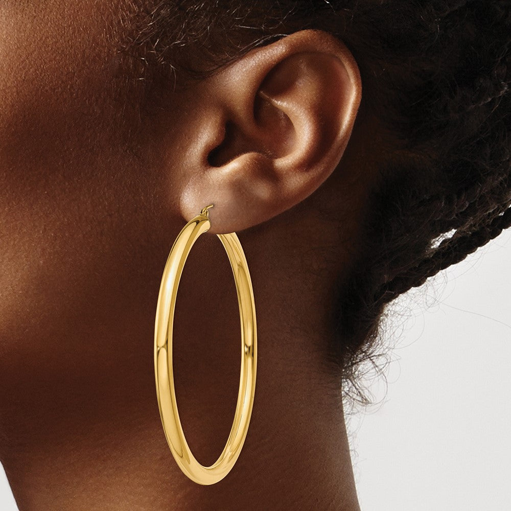 10K Yellow Gold Polished 4mm Tube Hoop Earrings