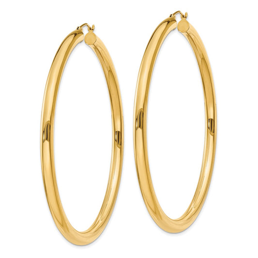 10K Yellow Gold Polished 4mm Tube Hoop Earrings