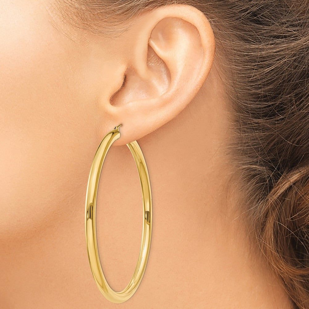 10K Yellow Gold Polished 4mm Lightweight Tube Hoop Earrings