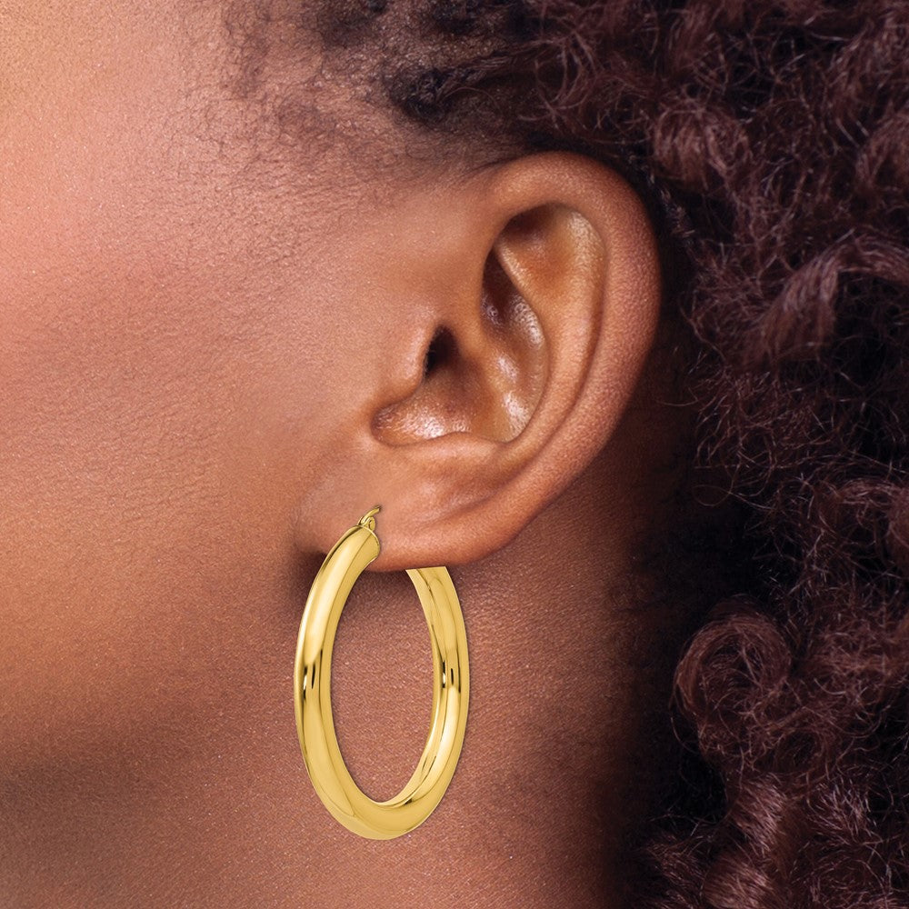 10K Yellow Gold Polished 5mm Tube Hoop Earrings