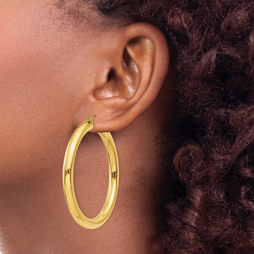 10K Yellow Gold Polished 5mm Tube Hoop Earrings