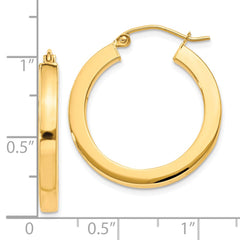 10K Yellow Gold 3mm Polished Square Hoop Earrings