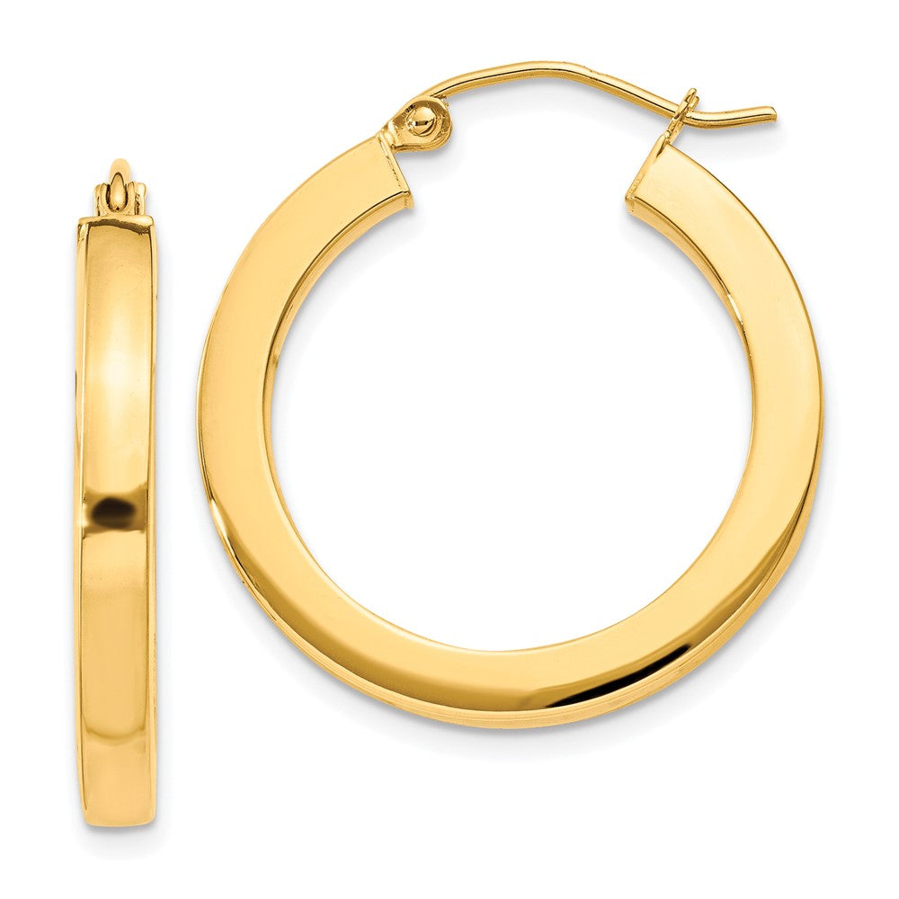 10K Yellow Gold 3mm Polished Square Hoop Earrings