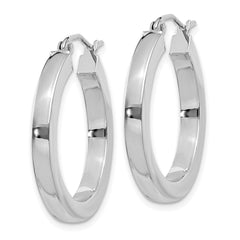 10K White Gold 3mm Polished Square Tube Hoop Earrings