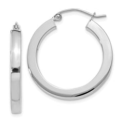 10K White Gold 3mm Polished Square Tube Hoop Earrings