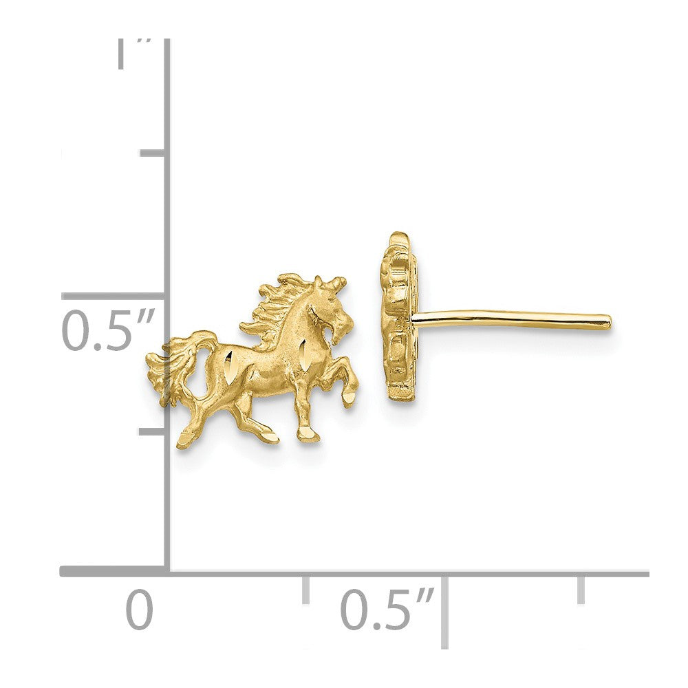 10K Yellow Gold Satin Diamond-cut Unicorn Post Earrings