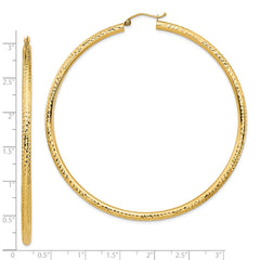 10K Yellow Gold Lightweight 3mm Diamond-cut Hoop Earrings