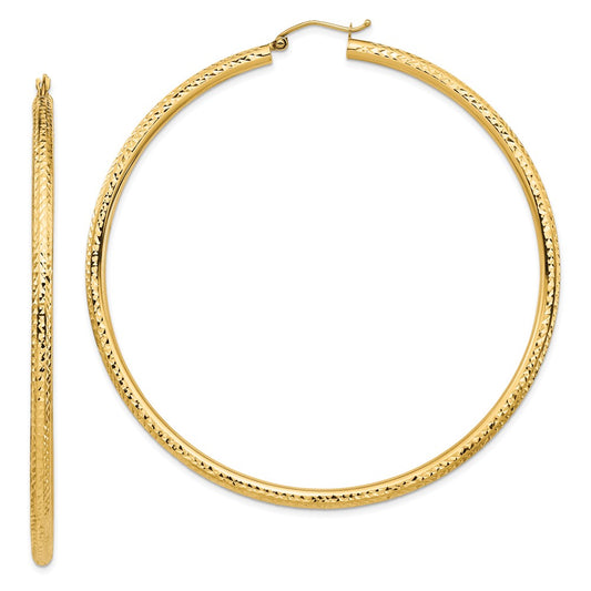 10K Yellow Gold Lightweight 3mm Diamond-cut Hoop Earrings