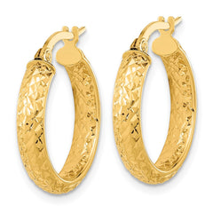 10K Yellow Gold Polished and Diamond-cut Inside and Out Fancy Hoop Earrings