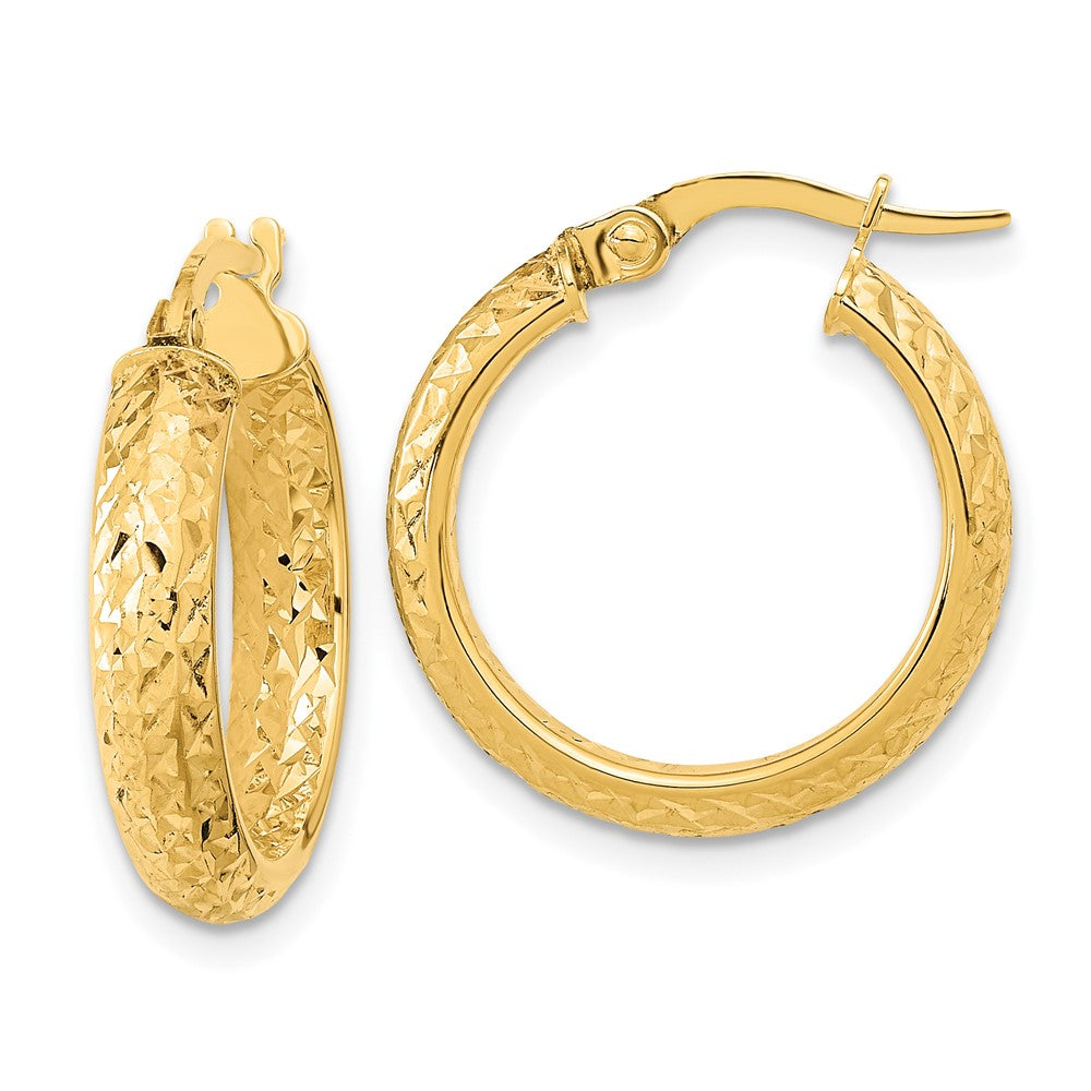 10K Yellow Gold Polished and Diamond-cut Inside and Out Fancy Hoop Earrings