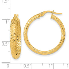 10K Yellow Gold Polished and Diamond-cut Inside and Out Fancy Hoop Earrings