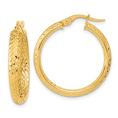 10K Yellow Gold Polished and Diamond-cut Inside and Out Fancy Hoop Earrings