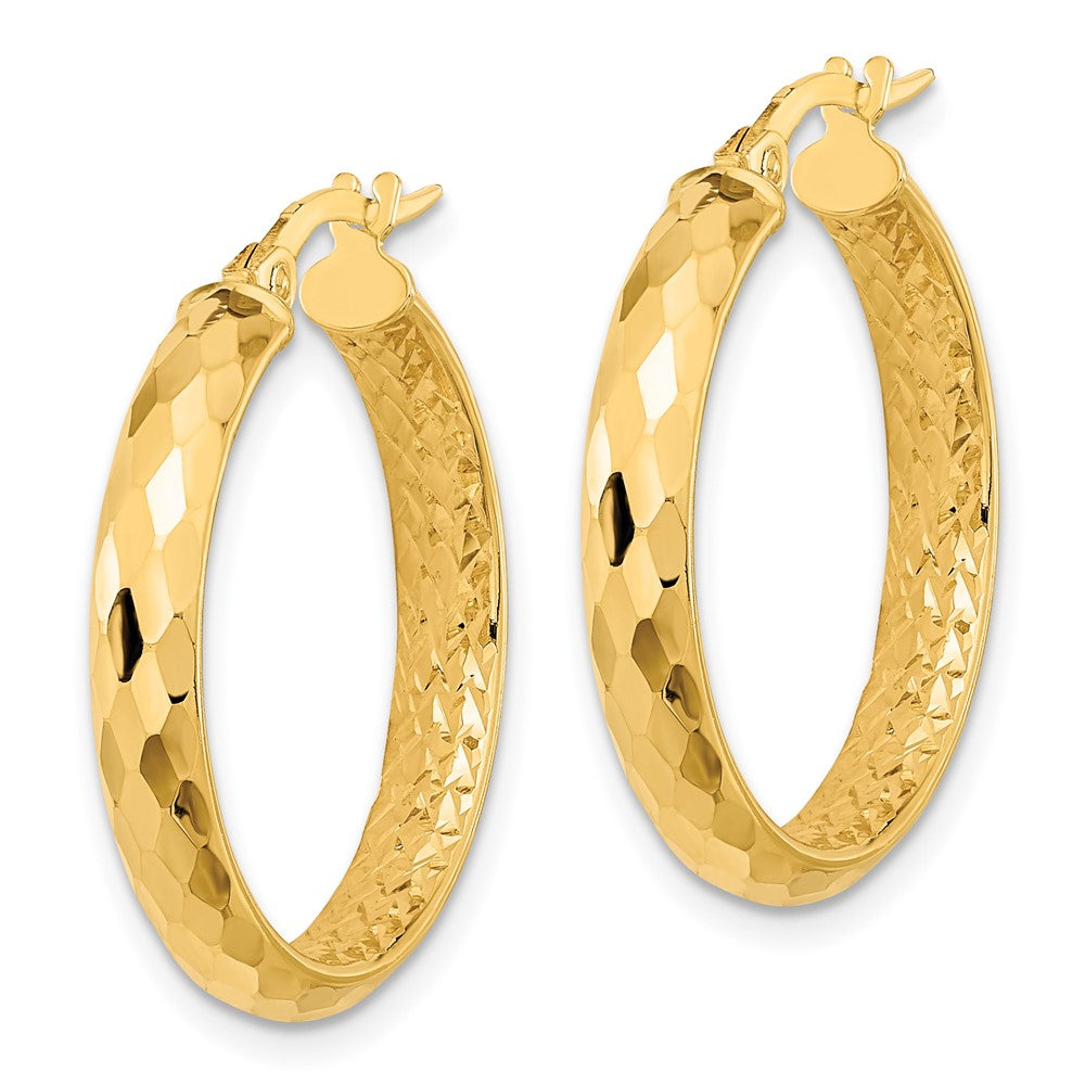 10K Yellow Gold Polished and Textured Diamond-cut Inside Fancy Hoop Earrings