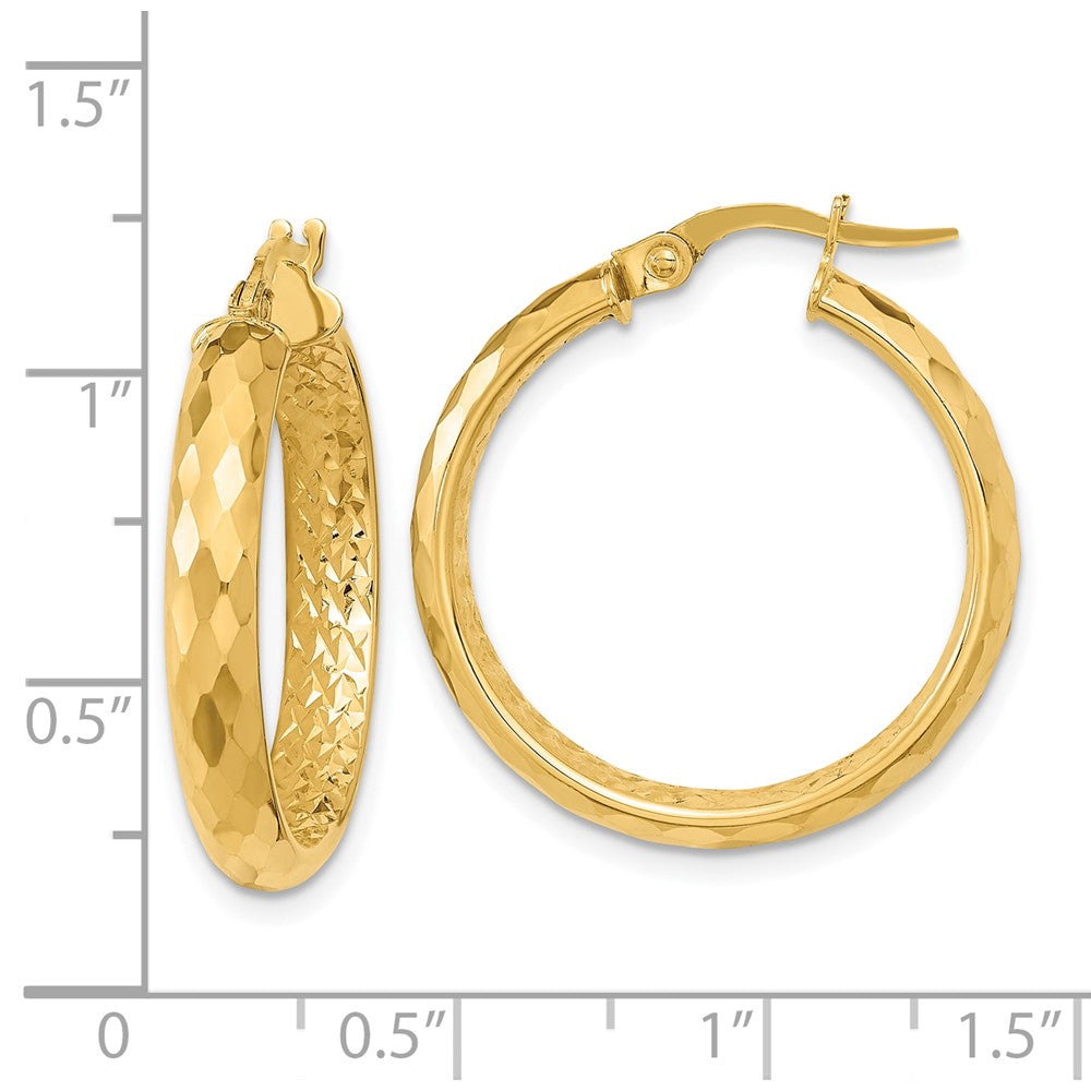 10K Yellow Gold Polished and Textured Diamond-cut Inside Fancy Hoop Earrings