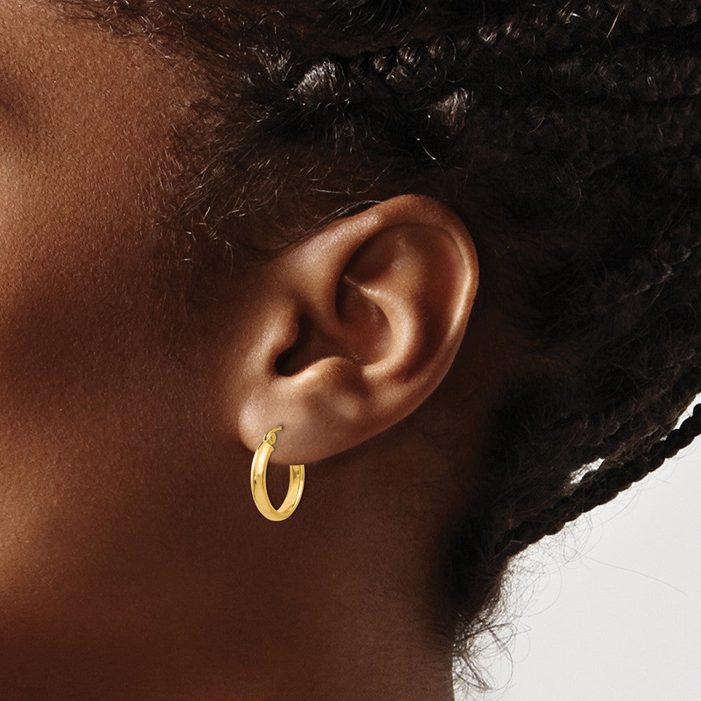 10K Yellow Gold Round Tube Hoop Earrings