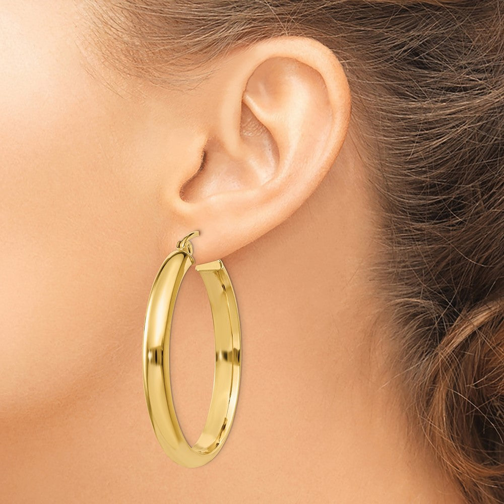 10K Yellow Gold Round Tube Hoop Earrings