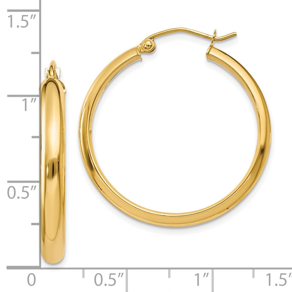 10K Yellow Gold Round Tube Hoop Earrings