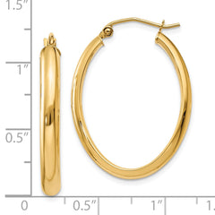 10K Yellow Gold Polished 3.5mm Oval Hoop Earrings
