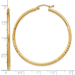 10K Yellow Gold Satin and Diamond-cut 2mm Round Tube Hoop Earrings