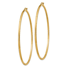 10K Yellow Gold Satin and Diamond-cut 2mm Round Tube Hoop Earrings